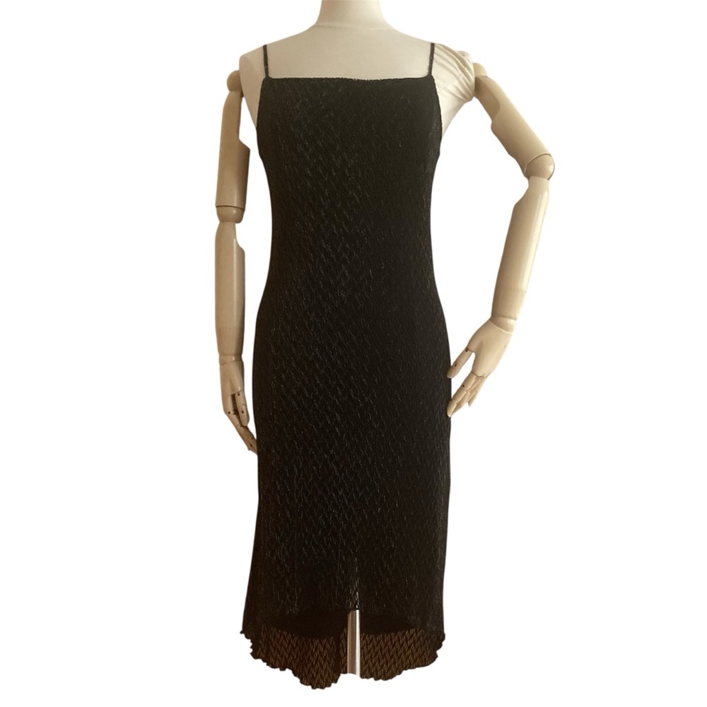 PROPOSE | Black Shimmer Sheath Midi Dress Square Neckline Sleeveless Size L